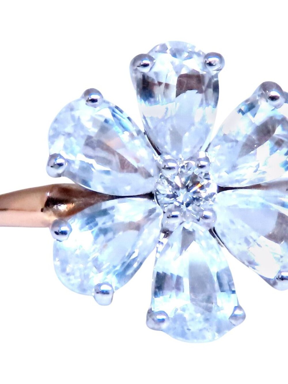 White sapphire Daisy Cluster Clover Ring 14kt Gold*